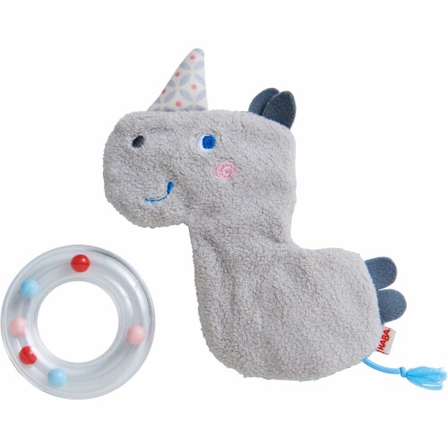 Rhino Fabric Clutching Toy with Removable Plastic Teething Ring Perspective: back