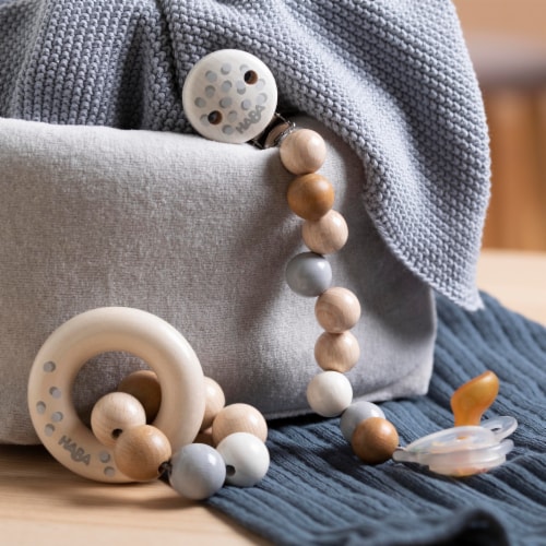 HABA Baby Gift Set Dots with Natural Wood Pacifier Chain and Clutching Toy Perspective: back