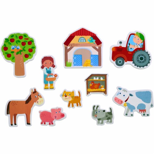 HABA Farm Puzzle In Net - 10 Piece Bath Toy with Suction Cup Storage Net Perspective: back