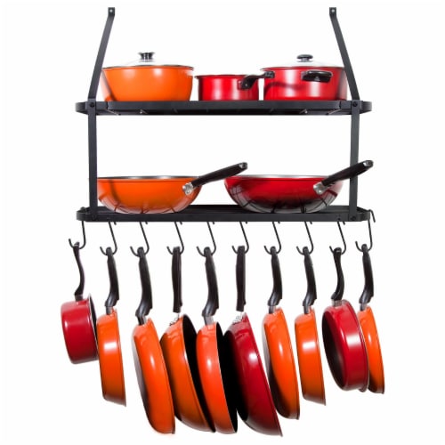 Vdomus Silver 2-Tier Wall Shelf for Pots and Pans Storage Perspective: back
