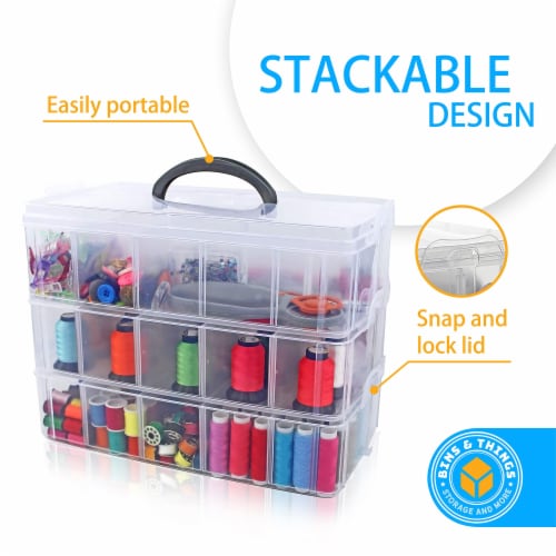 Bins & Things Stackable Storage Container with 30 Adjustable Compartments, Clear, X-Large Perspective: back
