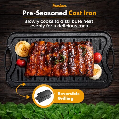 Reversible Cast Iron Grill Griddle Pan Ribbed/Flat Hamburger Stove