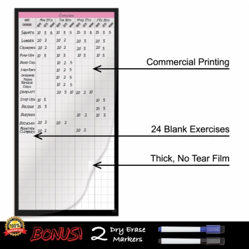 Alpine Choice Dry Erase Pink Workout Planner, Fitness Calendar, Exercises, Goals & Notes Perspective: back