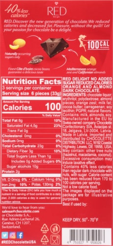 RED Orange & Almond Dark Chocolate Bar Perspective: back