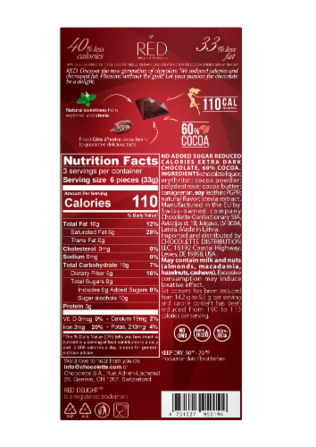 RED No Sugar Extra Dark Chocolate Bar Perspective: back