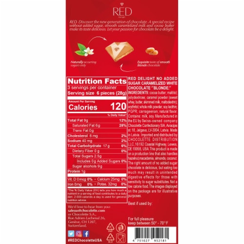 RED Chocolate Blonde Caramelized White Chocolate: 8 Pack - Size: 3oz ( Perspective: back