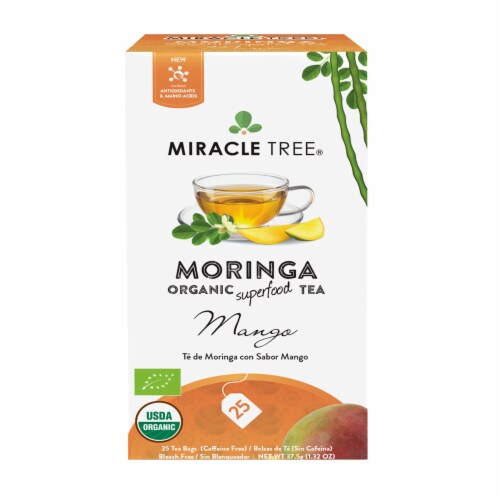 Organic Moringa Superfood Tea Mango -- 25 Tea Bags Perspective: back