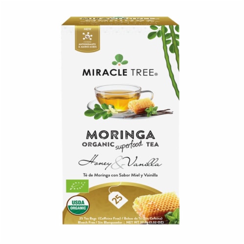 Organic Moringa Superfood Tea Honey & Vanilla -- 25 Tea Bags Perspective: back