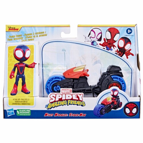 Hasbro Marvel Spidey and His Amazing Friends Miles Morales Spider-Man Figure with Motorcycle Perspective: back