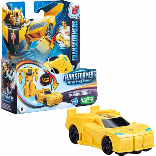 Transformers Toys EarthSpark 1-Step Flip Changer Bumblebee 4-Inch Action Figure, Robot Toys Perspective: back