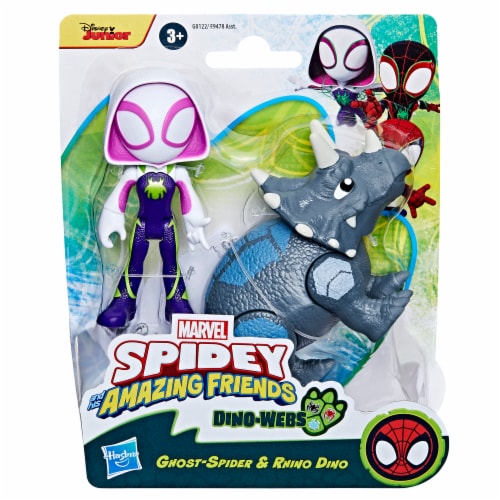 Hasbro Marvel Spidey and His Amazing Friends Dino-Webs Ghost-Spider & Rhino Dino Figures Perspective: back