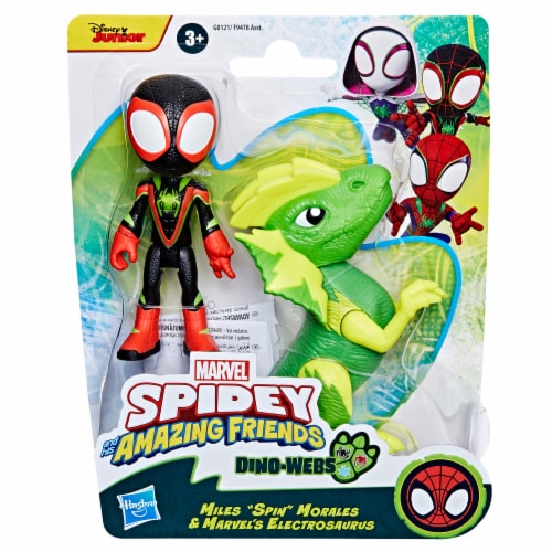 Hasbro Marvel Spidey and His Amazing Friends Dino-Webs Miles Morales & Electrosaurus Figures Perspective: back