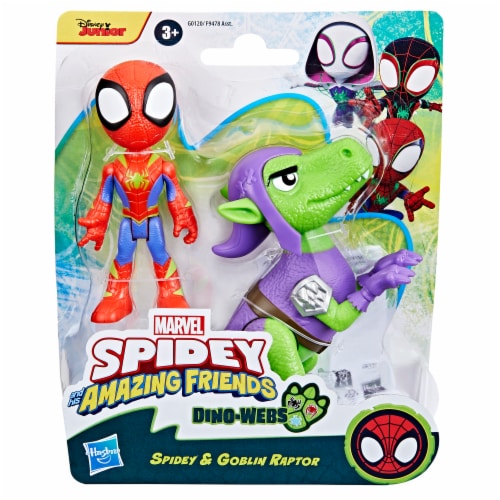 Hasbro Marvel Spidey and His Amazing Friends Dino-Webs Spidey and Goblin Raptor Figures Perspective: back