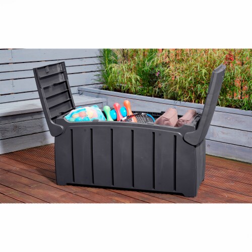 Strata Products Outdoor 85 Gallon Garden Storage Box with Double Door Lid, Black Perspective: back
