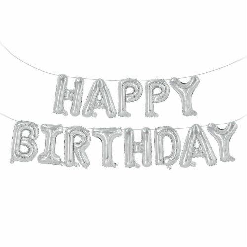 16  Silver Happy Birthday Balloons Party Inflatable Banner Decorations Gifts Perspective: back