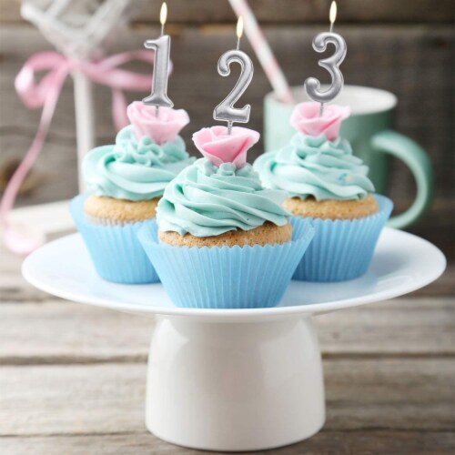 Silver 8 Number Candle Birthday Anniversary Party Cake Decorations Topper Perspective: back