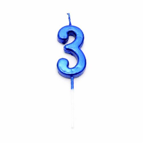Blue 3 Number Candle Boys Birthday Anniversary Party Cake Decorations Topper Perspective: back