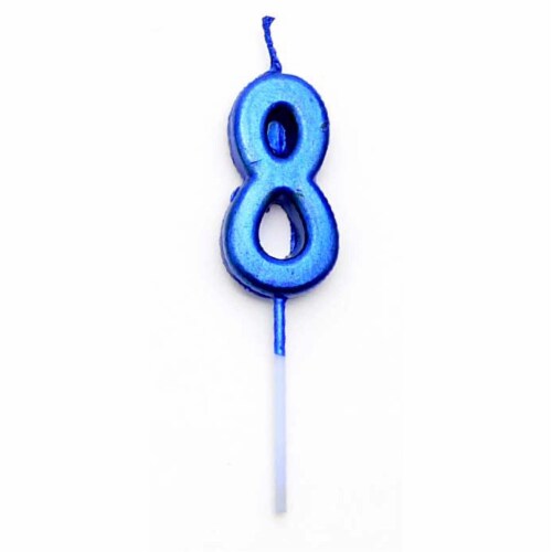 Blue 8 Number Candle Boys Birthday Anniversary Party Cake Decorations Topper Perspective: back