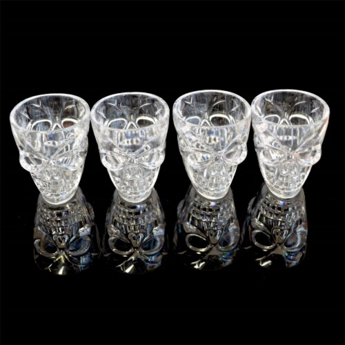 4 Halloween Decorations Tableware Claer Shot Glasses Spooky 3D Skull Shape Perspective: back