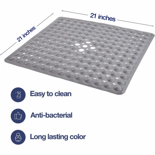 TranquilBeauty Square Solid Grey Shower Mat 53x53cm | Anti-Slip, Machine-Washable Perspective: back