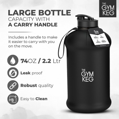 THE GYM KEG Stealth Black 74oz Water Bottle | Half Gallon | Carry Handle Perspective: back