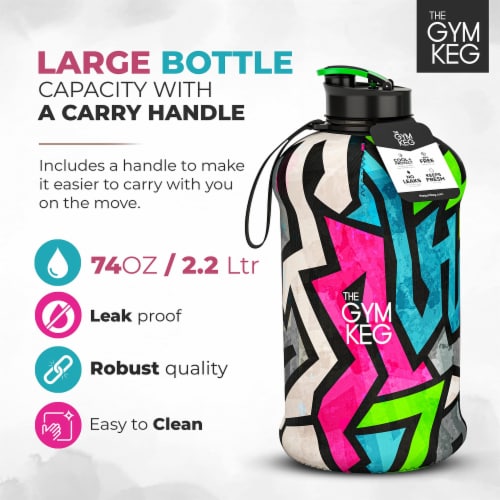 THE GYM KEG NY Rebel Sports Water Bottle | Half Gallon | Carry Handle | Big Jug Perspective: back