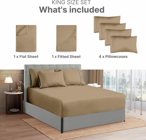 CGK Linens 6 Piece Extra Deep Pocket Microfiber Sheet Set - King - Beige Perspective: back