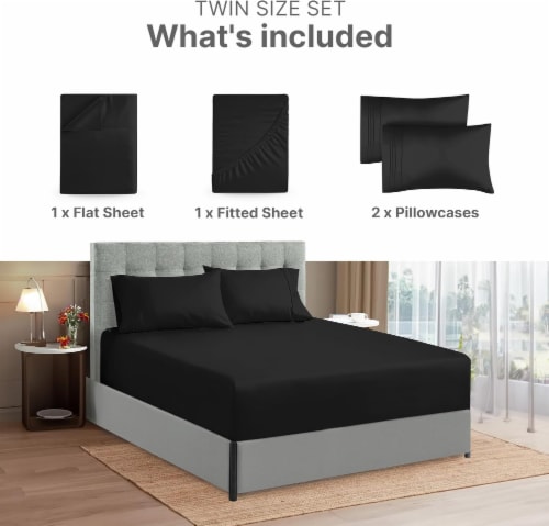 CGK Linens 4 Piece Extra Deep Pocket Microfiber Sheet Set - Twin - Black Perspective: back