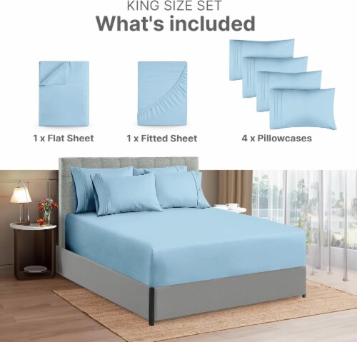 CGK Linens 6 Piece Extra Deep Pocket Microfiber Sheet Set - King - Light Blue Perspective: back