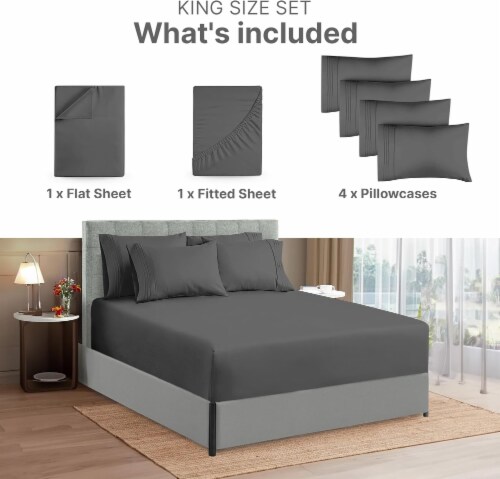 CGK Unlimited 6 Piece Extra Deep Pocket Microfiber Sheet Set - King - Grey Perspective: back