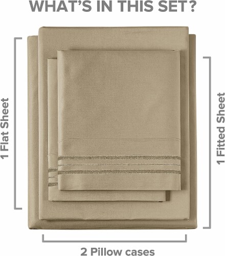 CGK Linens 21 Inch Extra Deep Pocket 4 Piece Microfiber Sheet Set - King - Beige Perspective: back