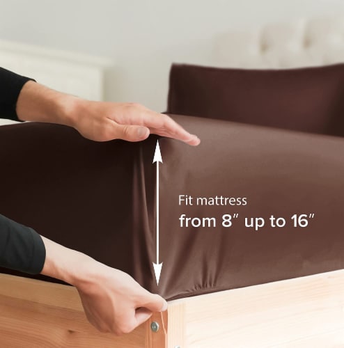 CGK Linens Deep Pocket 14 - 16 Inch Microfiber Fitted Sheet - Queen - Brown Perspective: back