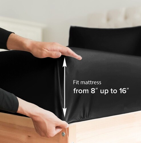 CGK Linens Deep Pocket 14 - 16 Inch Microfiber Fitted Sheet - King - Black Perspective: back