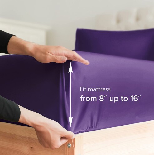 CGK Unlimited Deep Pocket 14 - 16 Inch Microfiber Fitted Sheet - King - Purple Perspective: back