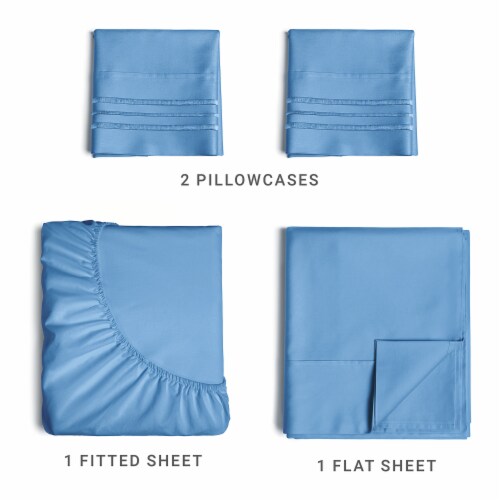 CGK Linens 4 Piece Microfiber Sheet Set - Queen - Denim Blue Perspective: back