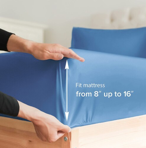 CGK Linens Deep Pocket 14 - 16 Inch Microfiber Fitted Sheet - Twin - Denim Blue Perspective: back