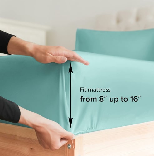 CGK Unlimited Standard Fitted Sheet Double Brushed Microfiber - Twin Extra Long - Spa Blue Perspective: back