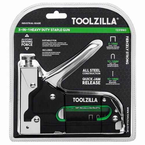 TOOLZILLA Heavy Duty Staple Gun & Staple Selection Pack All Black Special Edition, 3.5 H 3.15