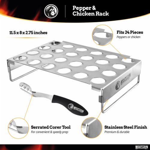 MOUNTAIN GRILLERS Jalapeno Poppers Holder & Corer - 24 Hole Tray & Core Tool Perspective: back