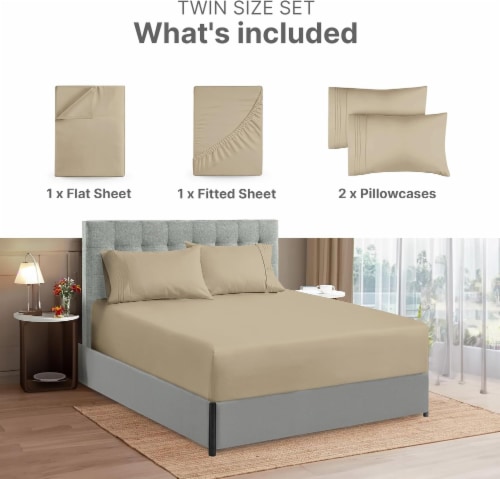 CGK Unlimited 4 Piece Extra Deep Pocket Microfiber Sheet Set - Twin Extra Long - Cream Perspective: back