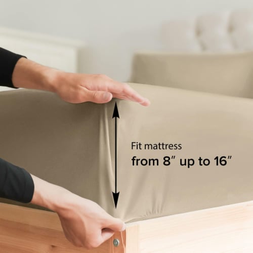 CGK Linens Deep Pocket 14 - 16 Inch Microfiber Fitted Sheet - King - Cream Perspective: back