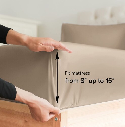 CGK Linens 14 to 16 Inch 400 Thread Count 100% Cotton Full Size Fitted Sheet - Beige Perspective: back