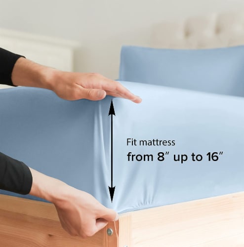 CGK Linens 14 to 16 Inch 400 Thread Count 100% Cotton Queen Size Fitted Sheet - Light Blue Perspective: back
