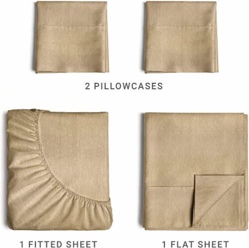 CGK Unlimited 4 Piece Deep Pocket Microfiber (Heathered) Sheet Set - Cal King-Heathered Tan Perspective: back