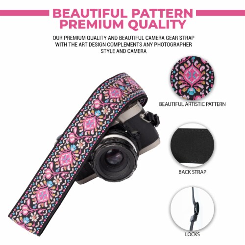 Pink Woven Universal Neck & Shoulder Camera Strap for DSLR & SLR Cameras for Photographers Perspective: back