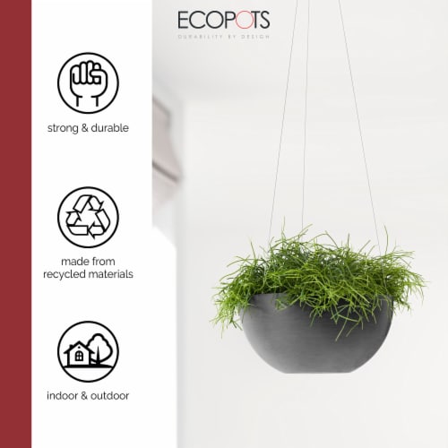 Ecopots Indoor/Outdoor Round Hanging Brussels Planter, Dark Grey 10.5 Perspective: back