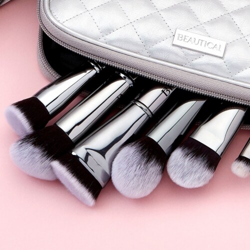 BEAUTICAL - METAL GLAM Brush Set - Professional makeup brushes - 9 brushes + pouch Perspective: back