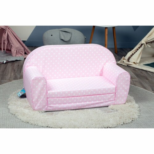 Delsit Toddler Couch 2 in 1 Flip Open Kid Size Foam Sofa Lounger, Pink Polka Dot Perspective: back