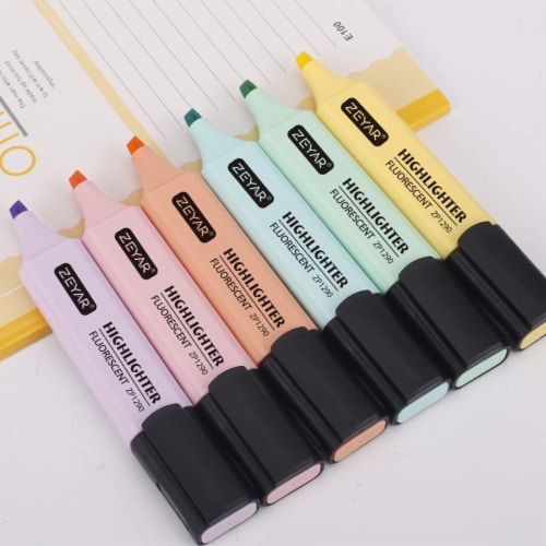 ZEYAR Highlighter, Pastel Colors Chisel Tip Marker Pen (6 Macaron Colors) Perspective: back
