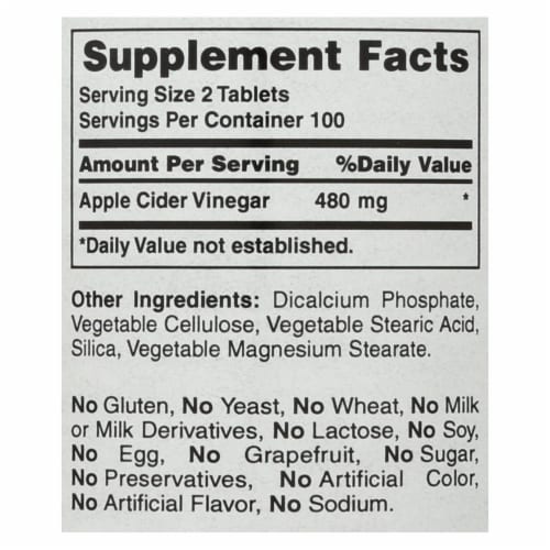 American Health - Apple Cider Vinegar - 300 mg - 200 Tablets - Pack of 3 Perspective: back